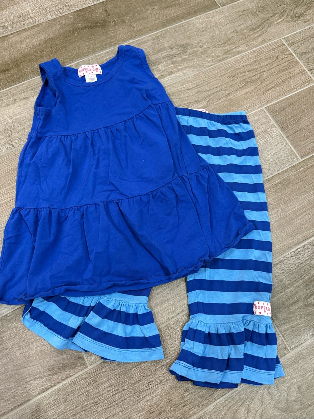 RuffleGirl Blue Tiered Tank & Striped Ruffle Pants Kids Matching Set